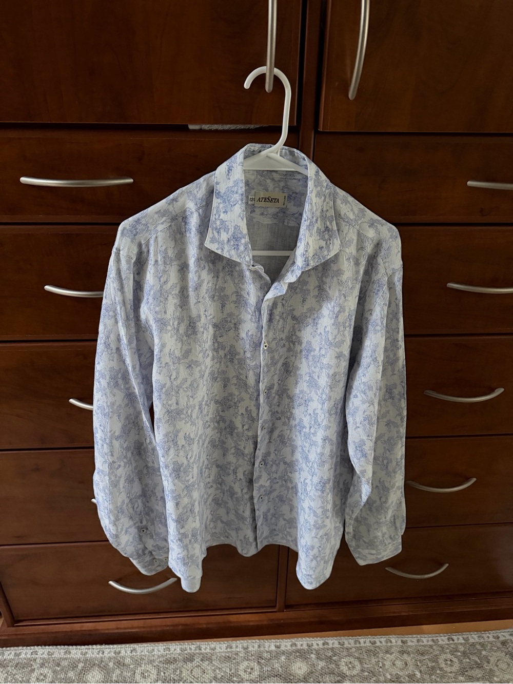 Ateseta Light Blue Floral Long-Sleeve Dress Shirt